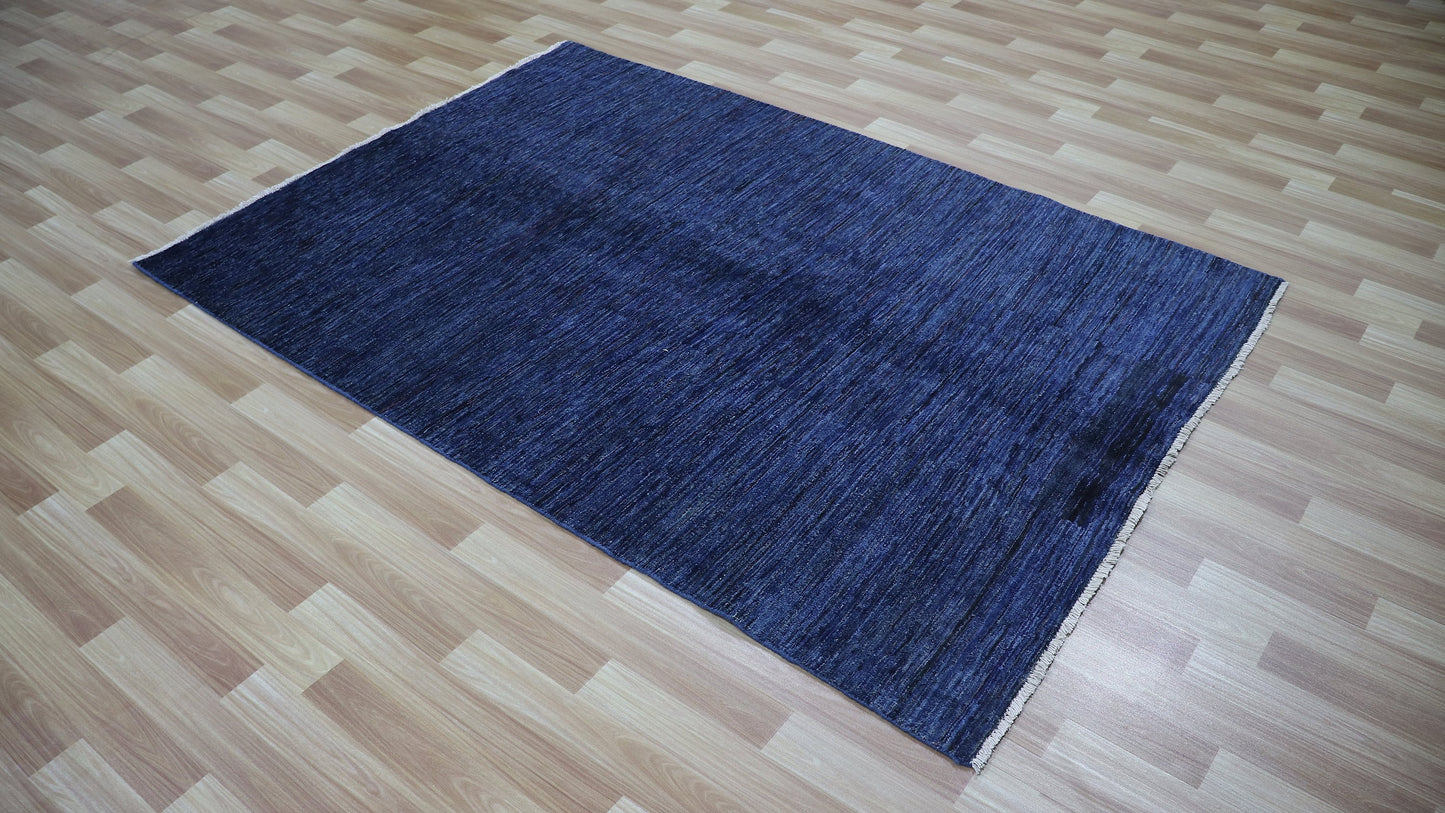 4x6 Ft Blue Transitional Area Rug, Afghan Hand Knotted Wool Abstract Rectangle Carpet, Living Room Rug, Bedroom Rug, Kitchen Rug, Foyer Rug