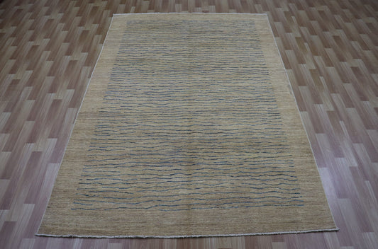 6x9 Ft Beige Abstract Area Rug, Afghan Hand Knotted Wool Transitional Rectangle Carpet, Rugs For Living Room, Bedroom Rug, Dining Table Rug