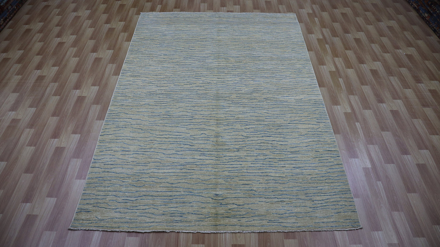 6x9 Ft Transitional Plain Area Rug, Beige Afghan Hand Knotted Wool Abstract Rectangle Carpet, Living Room Rug, Bedroom Rug, Dining Table Rug