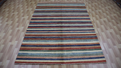 6x10 ft Striped Simple Area Rug, Afghan Hand Knotted Wool Transitional Rectangle Carpet, Rugs For Living Room, Bedroom Rug, Dining Table Rug