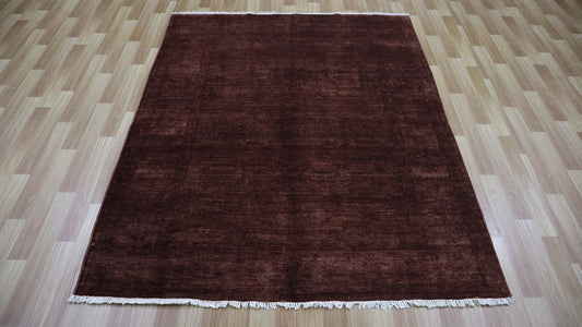 5x6 ft Brown Plain Area Rug, Afghan Hand Knotted Wool Transitional Rectangle Carpet, Rugs For Living Room, Bedroom Rug, Dining Table Rug