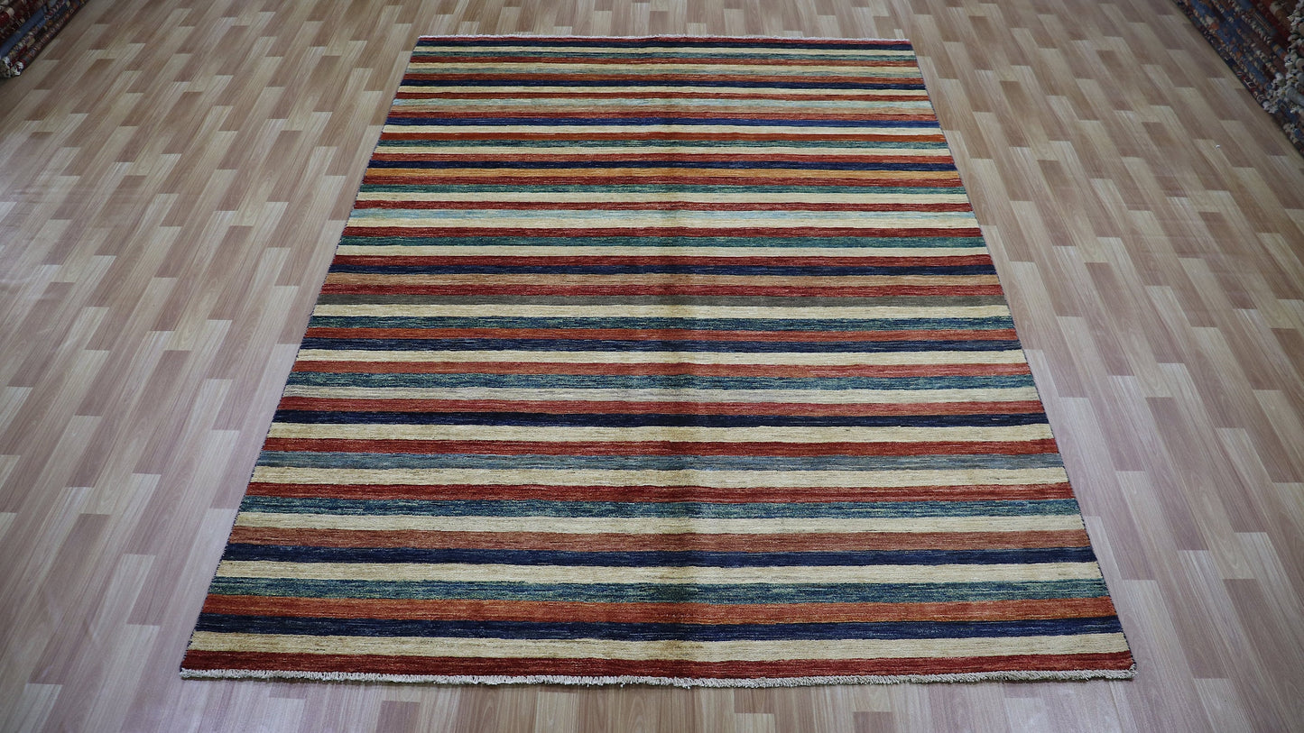 6x9 Ft Striped Plain Area Rug, Afghan Hand Knotted Wool Transitional Rectangle Carpet, Rugs For Living Room, Bedroom Rug, Dining Table Rug