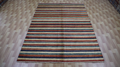 6x9 Ft Striped Plain Area Rug, Afghan Hand Knotted Wool Transitional Rectangle Carpet, Rugs For Living Room, Bedroom Rug, Dining Table Rug