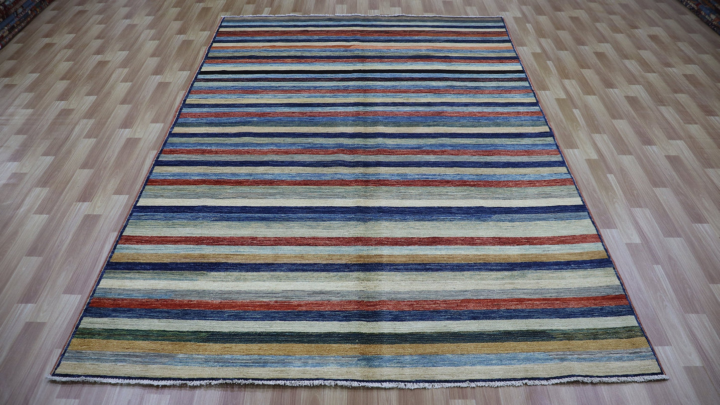 6x10 ft Striped Gabbeh Area Rug, Afghan Hand Knotted Wool Traditional Rectangle Carpet, Rugs For Living Room, Bedroom Rug, Dining Table Rug