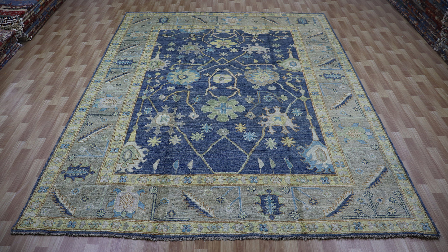 9x11 Ft Blue Bidjar Large Area Rug, Afghan Hand Knotted Plush Wool Traditional Rectangle Carpet, Living Room Rug, Bedroom Rug, Floral Rug