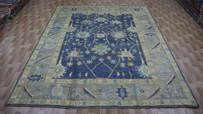 9x11 Ft Blue Bidjar Large Area Rug, Afghan Hand Knotted Plush Wool Traditional Rectangle Carpet, Living Room Rug, Bedroom Rug, Floral Rug