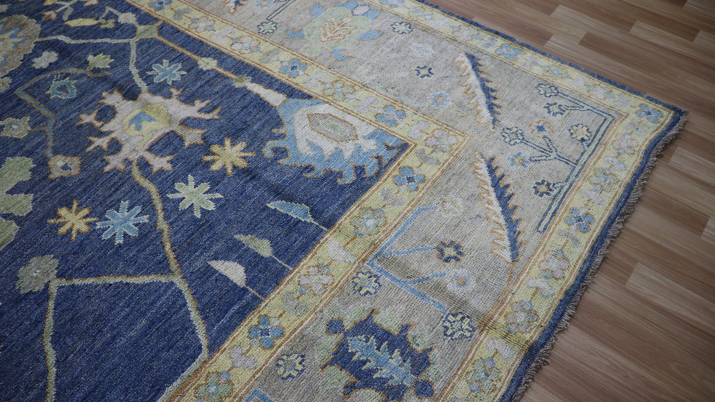 9x11 Ft Blue Bidjar Large Area Rug, Afghan Hand Knotted Plush Wool Traditional Rectangle Carpet, Living Room Rug, Bedroom Rug, Floral Rug