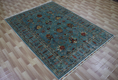 6x8 ft Blue Bidjar Area Rug, Afghan Hand Knotted Wool Traditional Rectangle Area Carpet, Rugs For Living Room, Bedroom Rug, Dining Table Rug