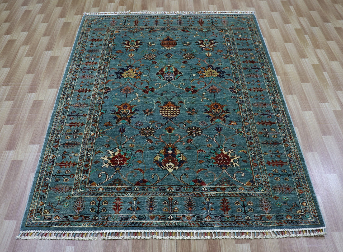 6x8 ft Blue Bidjar Area Rug, Afghan Hand Knotted Wool Traditional Rectangle Area Carpet, Rugs For Living Room, Bedroom Rug, Dining Table Rug