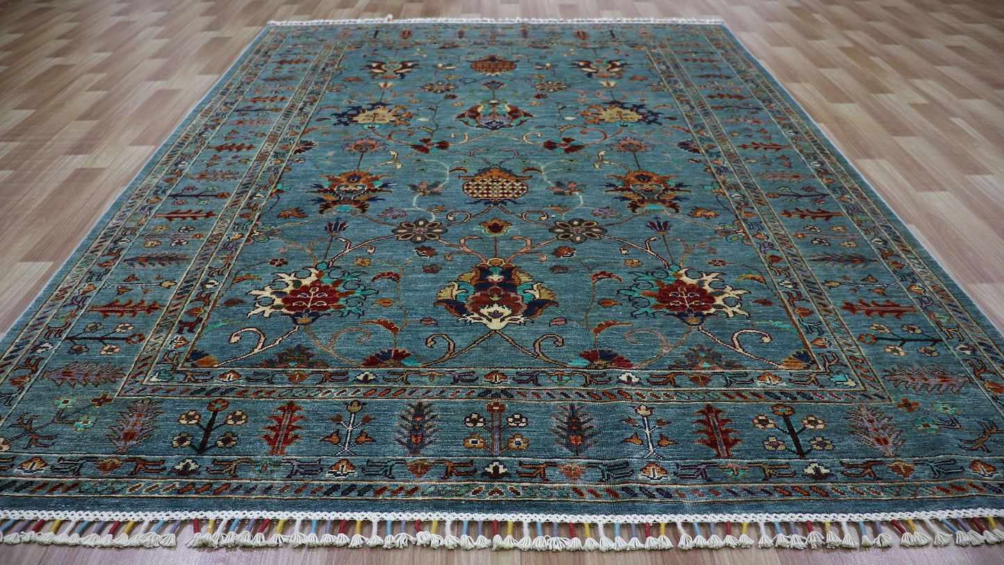 6x8 ft Blue Bidjar Area Rug, Afghan Hand Knotted Wool Traditional Rectangle Area Carpet, Rugs For Living Room, Bedroom Rug, Dining Table Rug