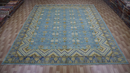 10x13 Ft Blue Oriental Large Area Rug, Afghan Hand Knotted Wool Traditional Rectangle Carpet, Living Room Rug, Bedroom Rug, Dining Table Rug