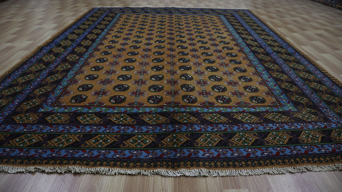 7x10 Ft Oriental Bokhara Area Rug, Afghan Hand Knotted Plush Wool Rectangle Area Carpet, Rug For Living Room, Bedroom Rug, Dining Table Rug