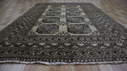 5x7 Ft Beige Bokhara Area Rug, Afghan Hand Knotted Plush Wool Rectangle Carpet, Oriental Rug For Living Room, Bedroom Rug, Dining Table Rug