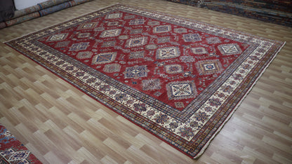 10x13 Ft Oriental Kazak Large Area Rug, Red Afghan Hand Knotted Wool Traditional Rectangle Carpet, Living Room Rug, Bedroom Rug, Office Rug