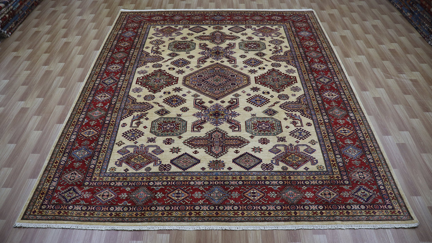 8x10 Ft Beige Kazak Oriental Area Rug, Afghan Hand Knotted Wool Traditional Rectangle Carpet, Living Room Rug, Bedroom Rug, Dining Table Rug