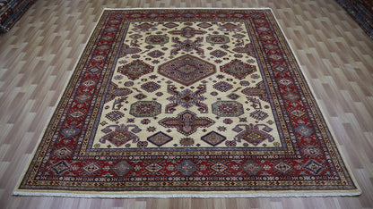 8x10 Ft Beige Kazak Oriental Area Rug, Afghan Hand Knotted Wool Traditional Rectangle Carpet, Living Room Rug, Bedroom Rug, Dining Table Rug