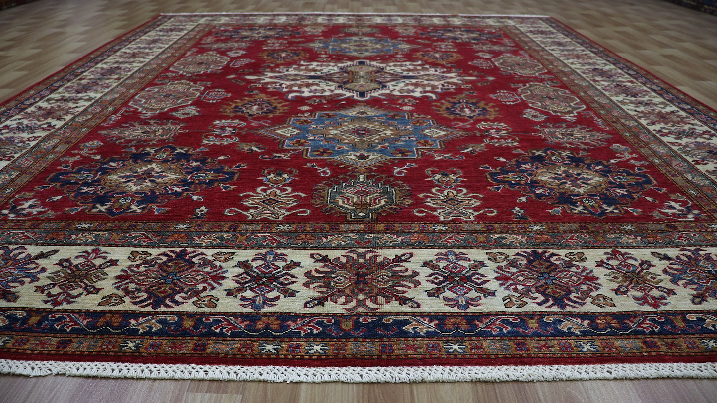 8x10 Ft Red Kazak Area Rug, Afghan Hand Knotted Wool Rectangle Carpet, Rugs For Living Room, Bedroom Rug, Dining Table Rug, Oriental Rug