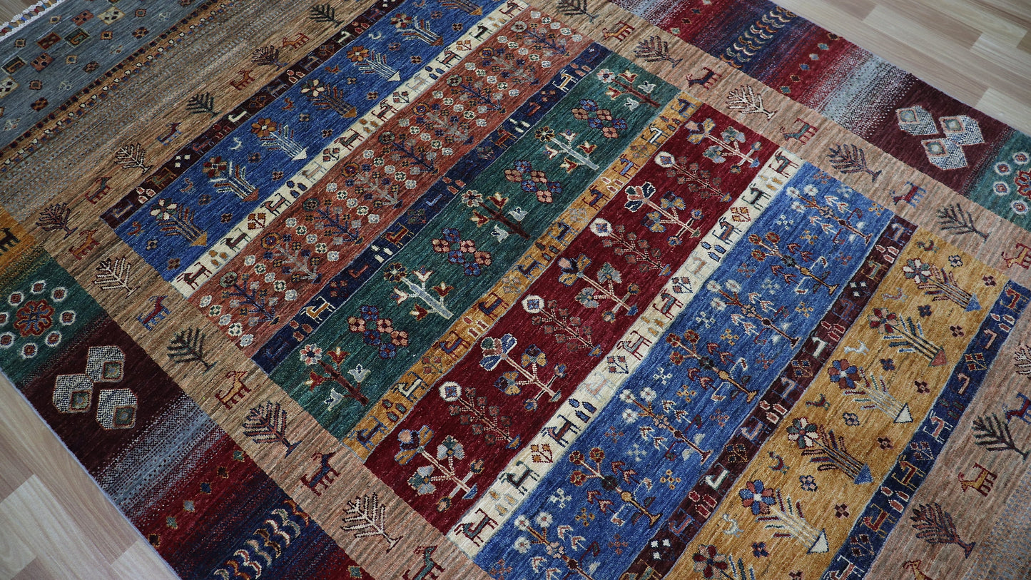 6x10 ft Tribal Gabbeh Area Rug, Afghan Hand Knotted Wool Traditional Rectangle Carpet, Rugs For Living Room, Bedroom Rug, Dining Table Rug