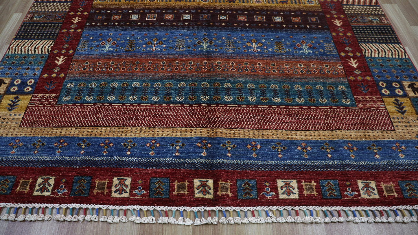 6x10 ft Gabbeh Area Rug, Afghan Hand Knotted Wool Traditional Rectangle Carpet, Tribal Rugs For Living Room, Bedroom Rug, Dining Table Rug