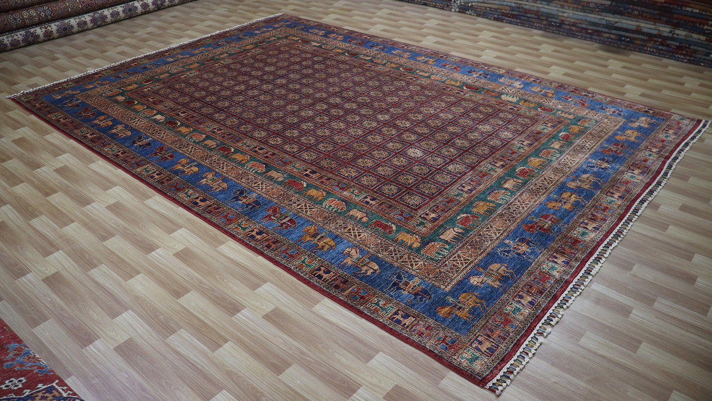 9x13 Ft Animal Design Pazyryk Large Area Rug, Afghan Hand Knotted Wool Tribal Rectangle Carpet, Living Room Rug, Bedroom Rug, Kids Room Rug