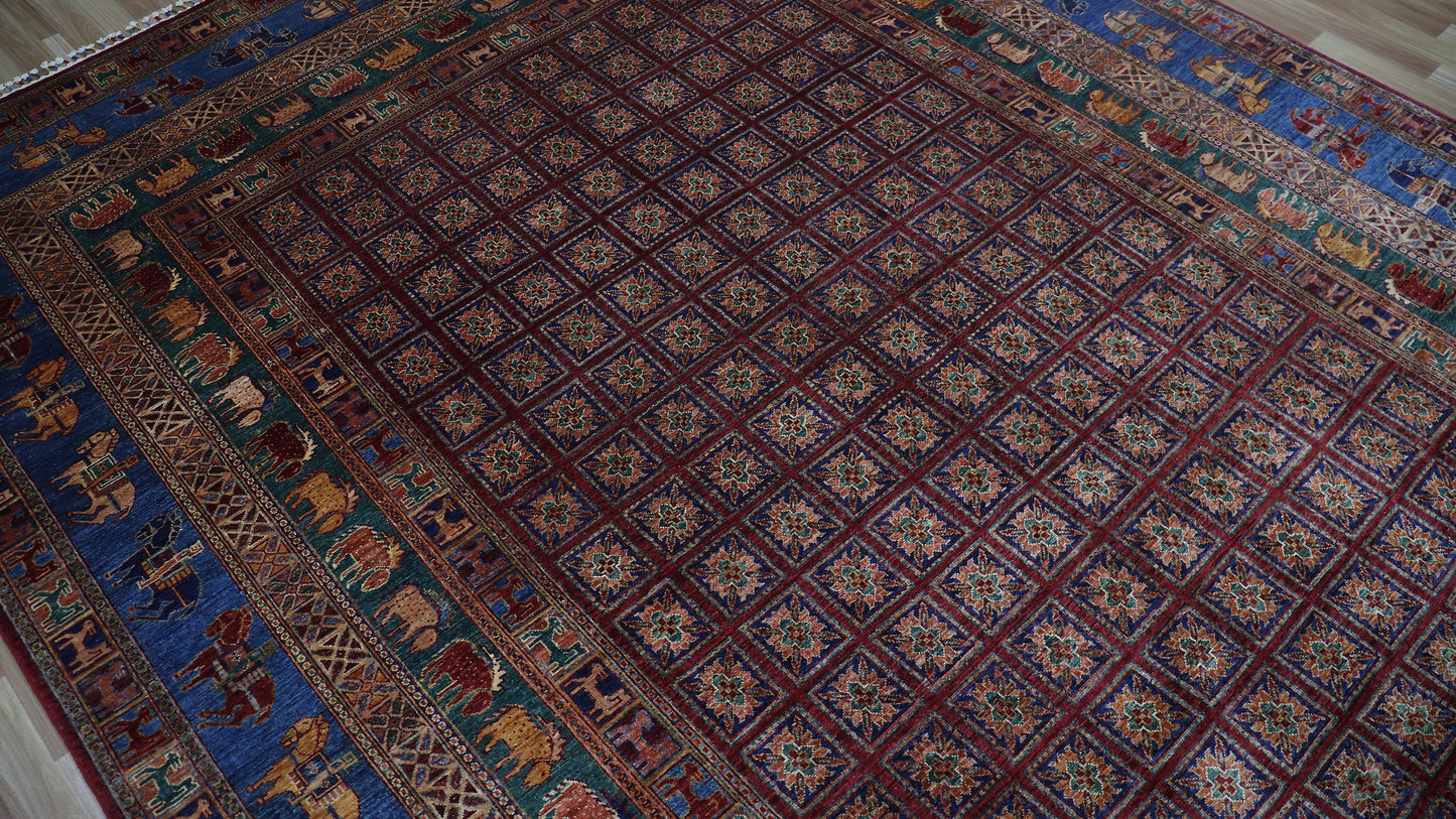 9x13 Ft Animal Design Pazyryk Large Area Rug, Afghan Hand Knotted Wool Tribal Rectangle Carpet, Living Room Rug, Bedroom Rug, Kids Room Rug