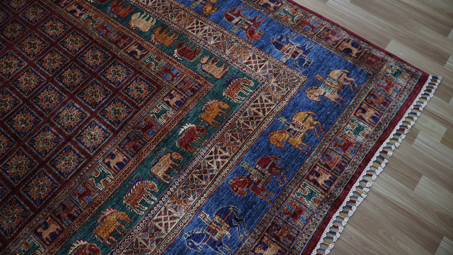 9x13 Ft Animal Design Pazyryk Large Area Rug, Afghan Hand Knotted Wool Tribal Rectangle Carpet, Living Room Rug, Bedroom Rug, Kids Room Rug