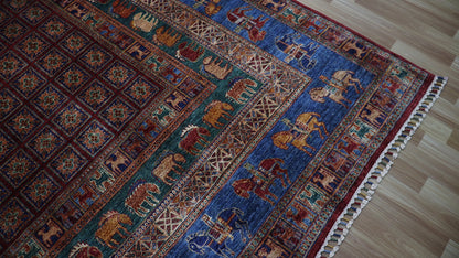 9x13 Ft Animal Design Pazyryk Large Area Rug, Afghan Hand Knotted Wool Tribal Rectangle Carpet, Living Room Rug, Bedroom Rug, Kids Room Rug