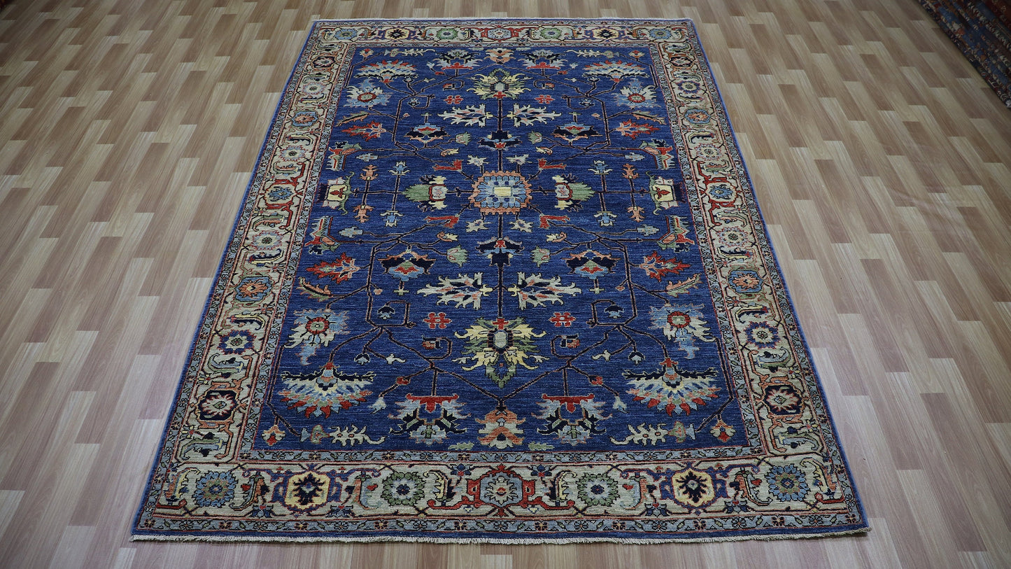 6x9 ft Serapi Area Rug, Blue Persian Hand Knotted Wool Traditional Rectangle Carpet, Rugs For Living Room, Bedroom Rug, Dining Table Rug