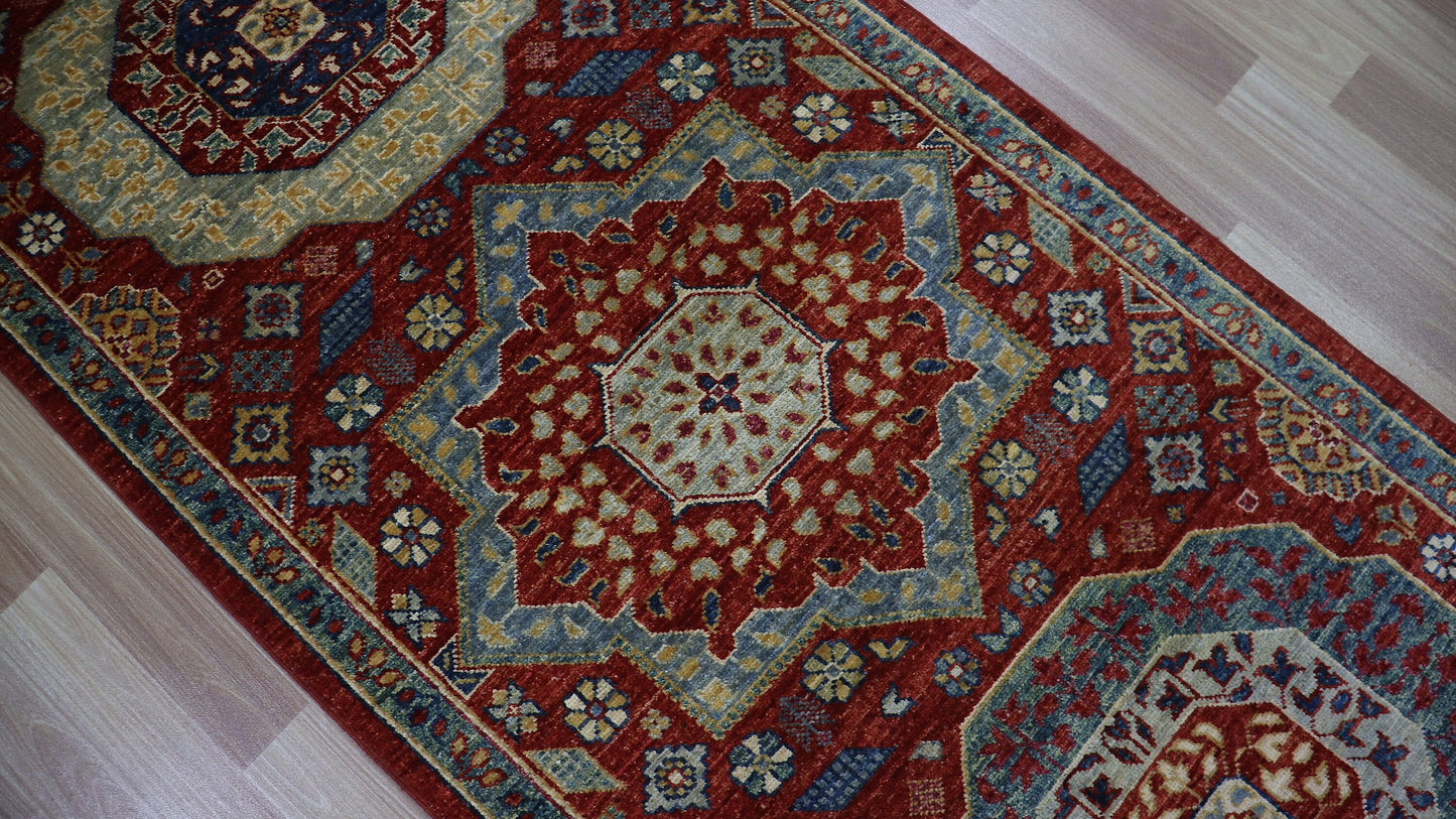 10 Ft Oriental Mamluk Runner Rug, Afghan Hand Knotted Wool Traditional Rectangle Carpet, Entryway Rug, Hallway Rug, Kitchen Rug, Foyer Rug