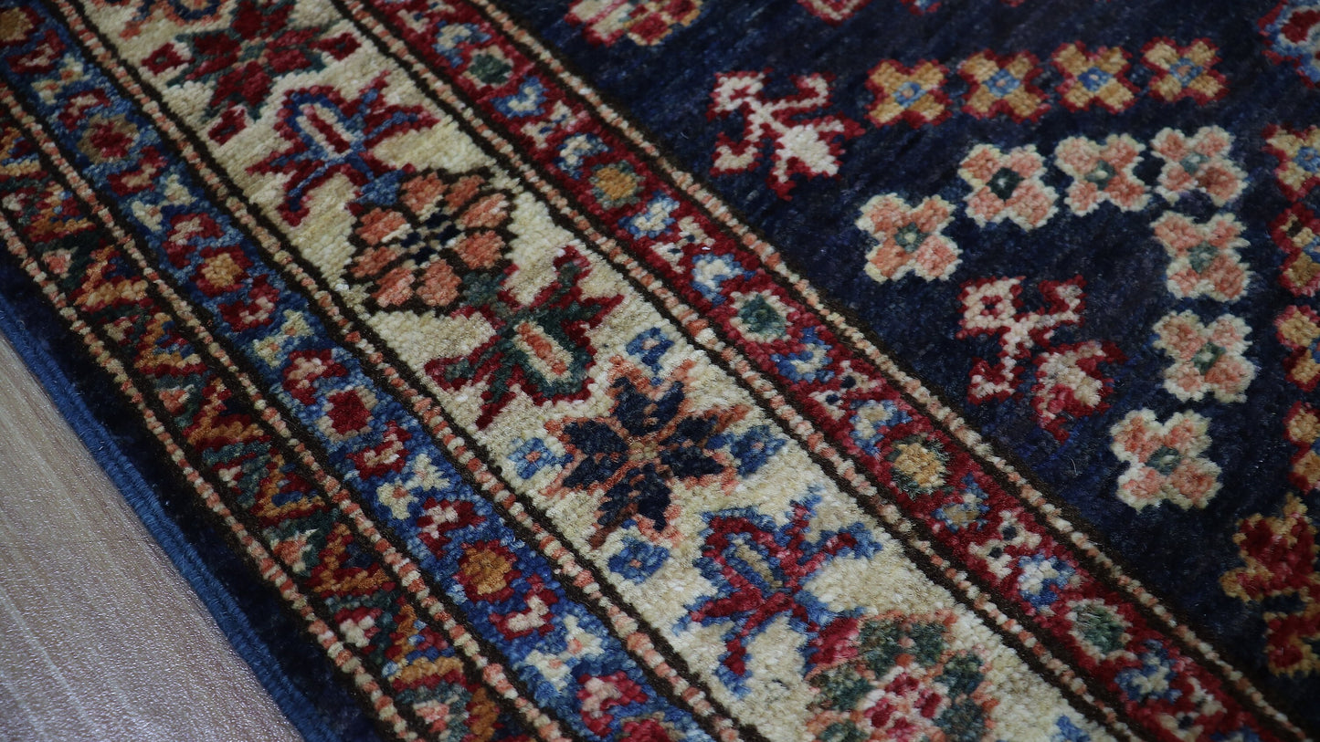 9 Ft Kazak Oriental Runner Rug, Afghan Hand Knotted Wool Traditional Rectangle Carpet, Entryway Rug, Hallway Rug, Kitchen Rug, Foyer Rug