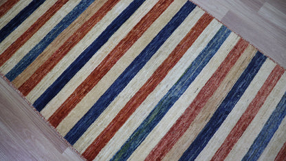 10 Ft Striped Gabbeh Runner Rug, Afghan Hand Knotted Wool Traditional Rectangle Carpet, Entryway Rug, Hallway Rug, Kitchen Rug, Foyer Rug