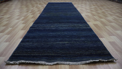 11 Ft Gabbeh Runner Rug, Navy Blue Afghan Hand Knotted Wool Traditional Rectangle Carpet, Entryway Rug, Hallway Rug, Kitchen Rug, Foyer Rug