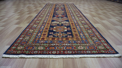 10 Ft Oriental Kazak Runner Rug, Afghan Hand Knotted Wool Traditional Rectangle Carpet, Entryway Rug, Hallway Rug, Kitchen Rug, Foyer Rug