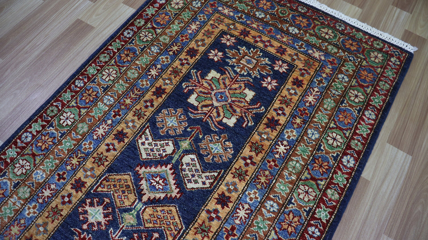 10 Ft Oriental Kazak Runner Rug, Afghan Hand Knotted Wool Traditional Rectangle Carpet, Entryway Rug, Hallway Rug, Kitchen Rug, Foyer Rug