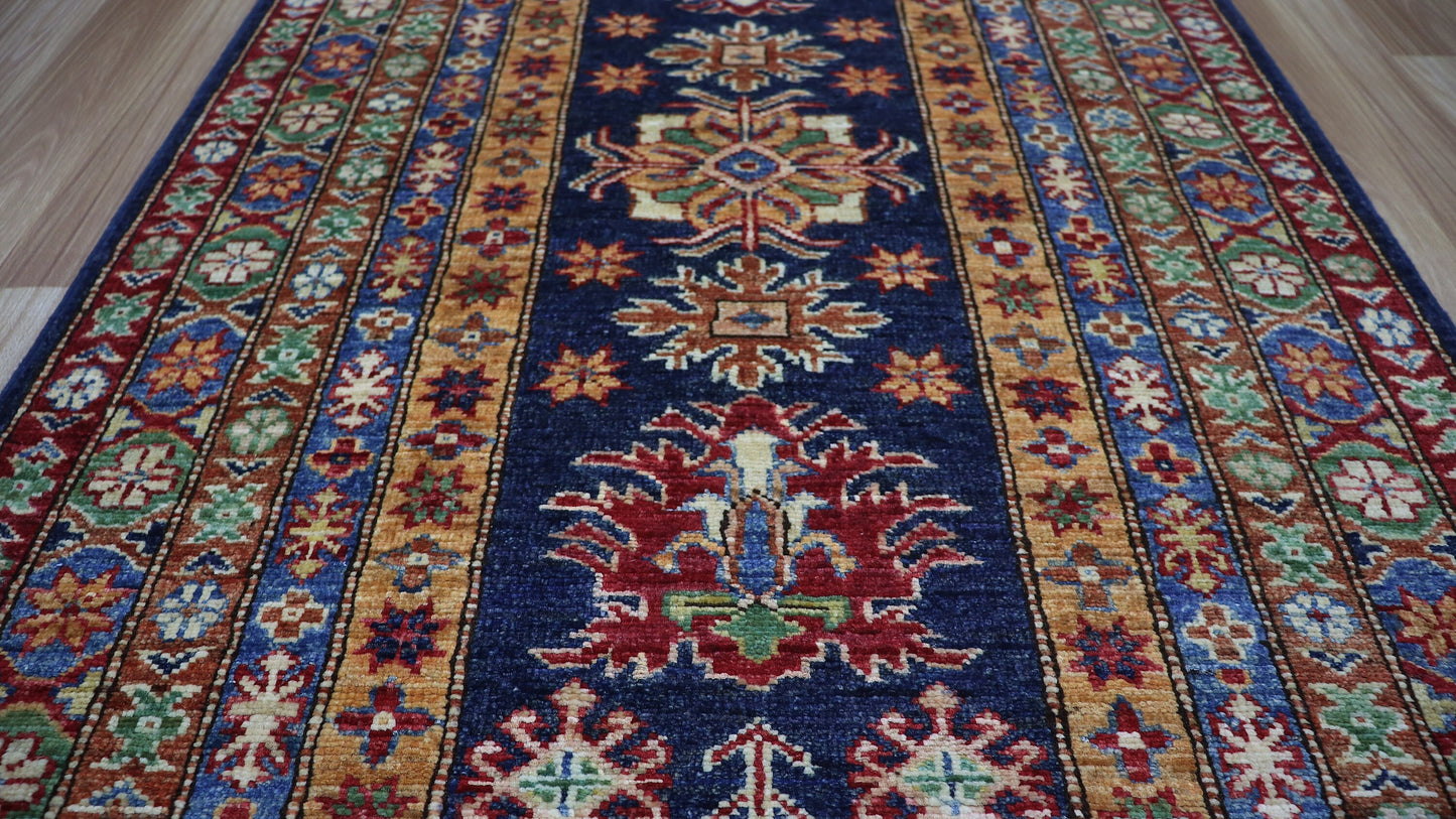 10 Ft Oriental Kazak Runner Rug, Afghan Hand Knotted Wool Traditional Rectangle Carpet, Entryway Rug, Hallway Rug, Kitchen Rug, Foyer Rug