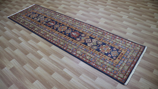 10 Ft Oriental Kazak Runner Rug, Afghan Hand Knotted Wool Traditional Rectangle Carpet, Entryway Rug, Hallway Rug, Kitchen Rug, Foyer Rug