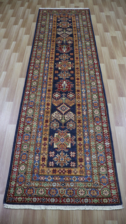 10 Ft Oriental Kazak Runner Rug, Afghan Hand Knotted Wool Traditional Rectangle Carpet, Entryway Rug, Hallway Rug, Kitchen Rug, Foyer Rug