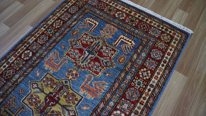 10 Ft Runner Rug, Blue Oriental Afghan Hand Knotted Wool Traditional Rectangle Carpet, Entryway Rug, Hallway Rug, Kitchen Rug, Foyer Rug