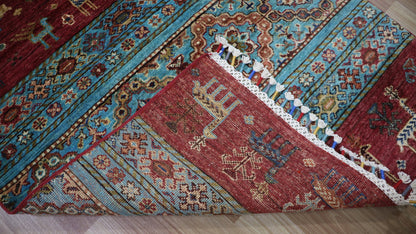 10 Ft Animal Design Runner Rug, Red Afghan Hand Knotted Wool Traditional Rectangle Carpet, Entryway Rug, Hallway Rug, Kitchen Rug, Foyer Rug