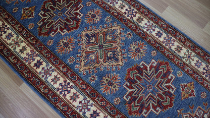 9 Ft Oriental Kazak Runner Rug, Afghan Hand Knotted Wool Traditional Rectangle Carpet, Entryway Rug, Hallway Rug, Kitchen Rug, Foyer Rug