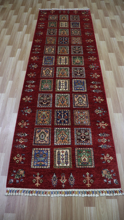 9 Ft Oriental Gabbeh Runner Rug, Afghan Hand Knotted Wool Traditional Rectangle Carpet, Entryway Rug, Hallway Rug, Kitchen Rug, Foyer Rug