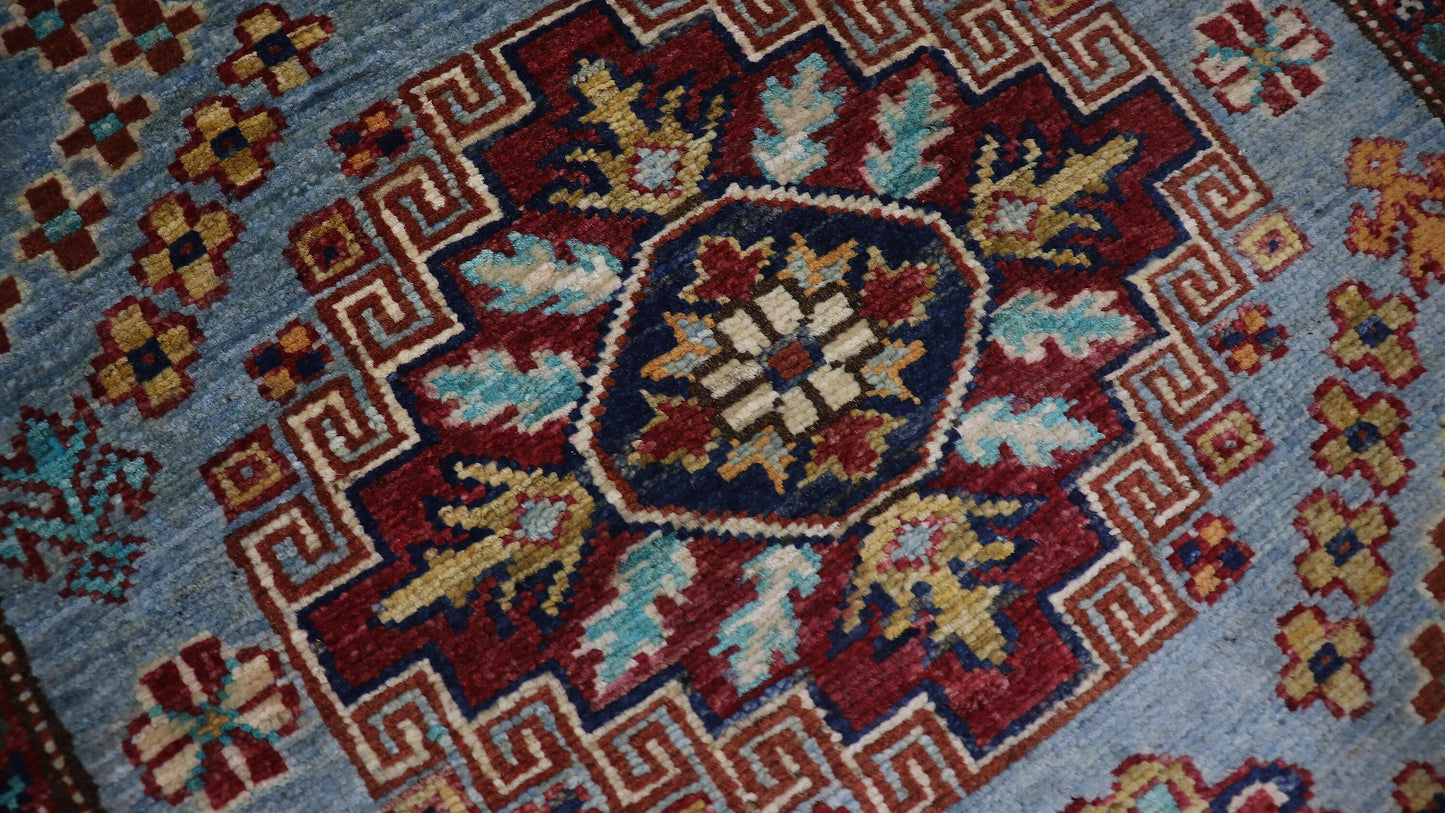 9 Ft Oriental Kazak Runner Rug, Afghan Hand Knotted Wool Traditional Rectangle Carpet, Entryway Rug, Hallway Rug, Kitchen Rug, Foyer Rug