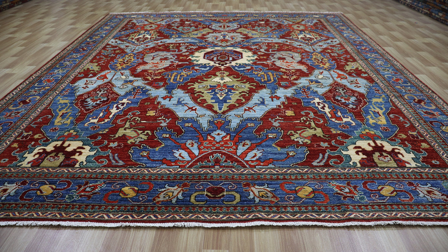 8x10 Ft Oriental Area Rug, Red Afghan Hand Knotted Wool Traditional Rectangle Carpet, Rugs For Living Room, Bedroom Rug, Dining Table Rug