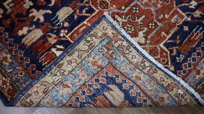 12 Ft Oriental Runner Rug, Blue Red Afghan Hand Knotted Wool Traditional Rectangle Carpet, Entryway Rug, Hallway Rug, Kitchen Rug, Foyer Rug