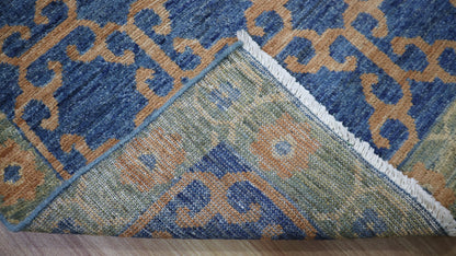 12 Ft Oriental Runner Rug, Blue Afghan Hand Knotted Wool Traditional Rectangle Carpet, Entryway Rug, Hallway Rug, Kitchen Rug, Foyer Rug