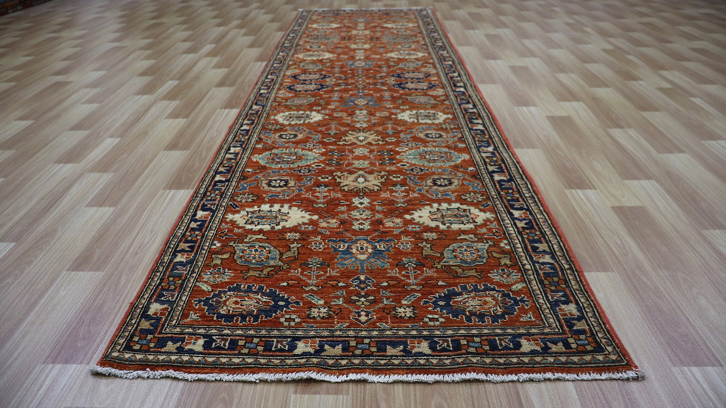 10 Ft Red Bidjar Runner Rug, Afghan Hand Knotted Wool Traditional Rectangle Floral Carpet, Entryway Rug, Hallway Rug, Kitchen Rug, Foyer Rug