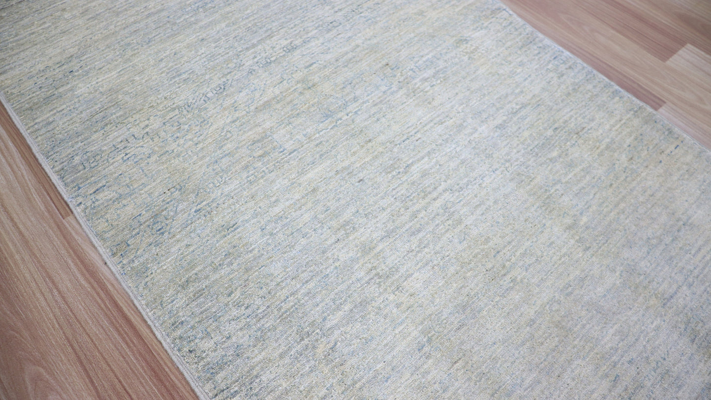 10 Ft Abstract Runner Rug, Beige Afghan Hand Knotted Wool Transitional Rectangle Carpet, Entryway Rug, Hallway Rug, Kitchen Rug, Foyer Rug