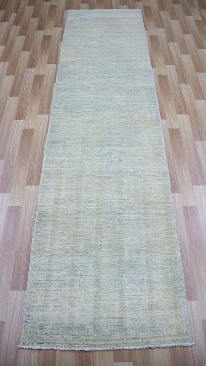 10 Ft Abstract Runner Rug, Beige Afghan Hand Knotted Wool Transitional Rectangle Carpet, Entryway Rug, Hallway Rug, Kitchen Rug, Foyer Rug