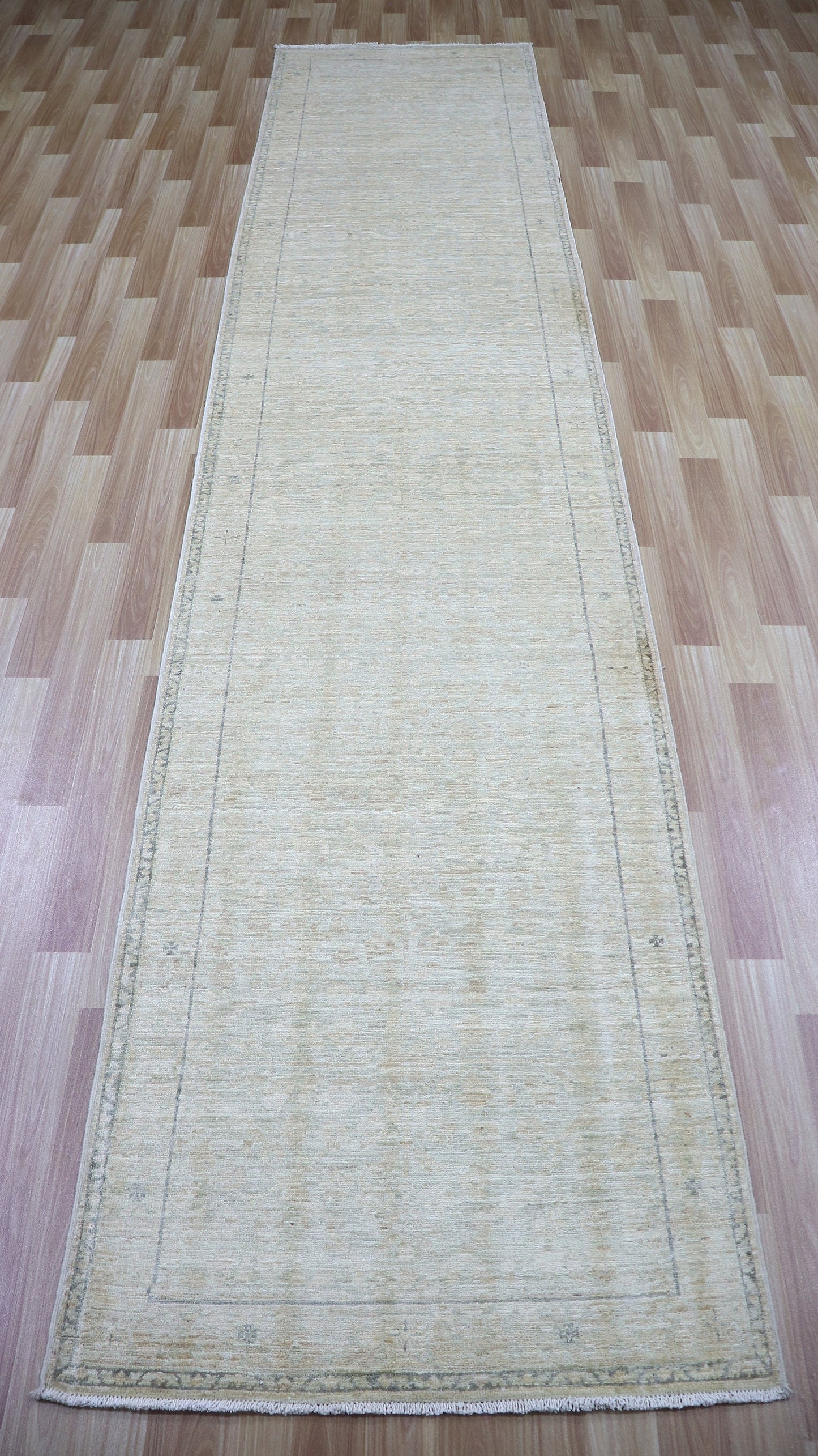 12 Ft Transitional Runner Rug, Beige Afghan Hand Knotted Wool Abstract Rectangle Carpet, Entryway Rug, Hallway Rug, Kitchen Rug, Foyer Rug