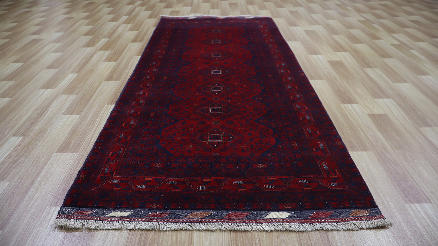 7 Ft Bokhara Runner Rug, Red Afghan Hand Knotted Wool Traditional Rectangle Carpet, Entryway Rug, Hallway Rug, Kitchen Rug, Foyer Rug